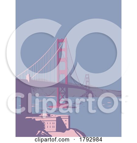 Golden Gate Bridge Linking San Francisco to Marin County California WPA Art Deco Poster by patrimonio