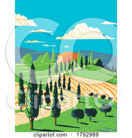 Vineyard in Tuscan Countryside Tuscany Central Italy WPA Art Deco Poster by patrimonio