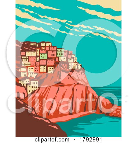 Manarola Within Cinque Terre National Park La Spezia Province Italy WPA Art Deco Poster by patrimonio