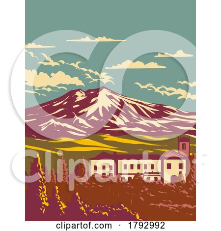 Mount Etna in Messina and Catania Sicily Italy WPA Art Deco Poster by patrimonio