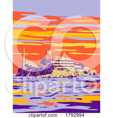 Alcatraz Island at Dusk in San Francisco California WPA Art Deco Poster by patrimonio
