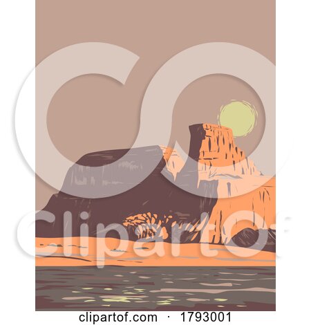Gunsight Butte on Lake Powell in Glen Canyon National Recreation Area Kane County WPA Art Deco Poster by patrimonio