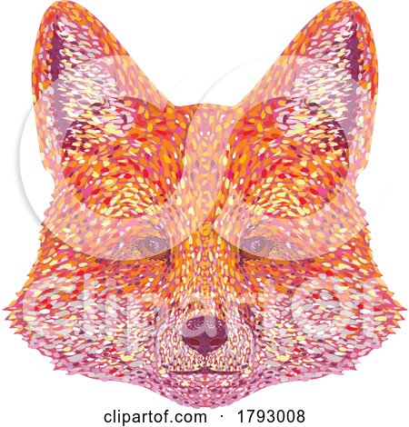 Red Fox Head Front View Pointillist Impressionist Pop Art Style by patrimonio