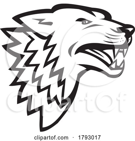 Angry Wolf or Wild Dog Growling Head Mascot Retro Style by patrimonio