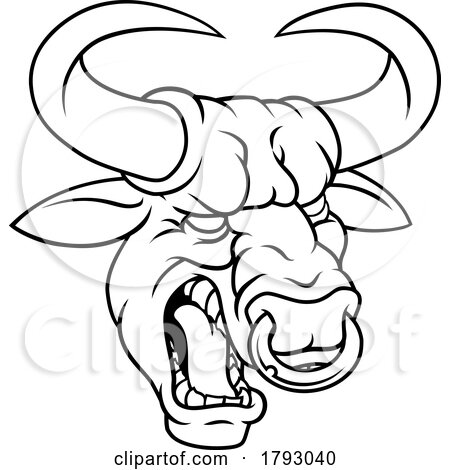 Bull Minotaur Longhorn Monster Cow Mascot Cartoon by AtStockIllustration