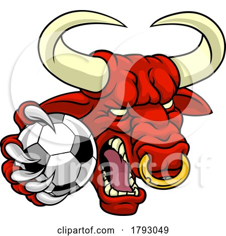 Bull Minotaur Longhorn Cow Soccer Mascot Cartoon by AtStockIllustration