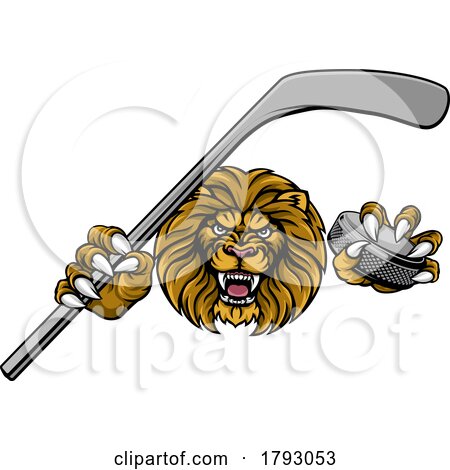 Lion Ice Hockey Player Cartoon Sports Mascot by AtStockIllustration