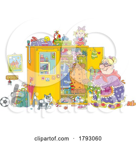 Cartoon Lady Cleaning Her Closet by Alex Bannykh