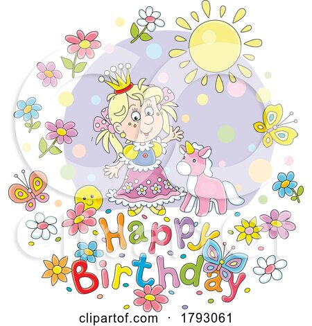 Cartoon Princess and Happy Birthday Greeting by Alex Bannykh
