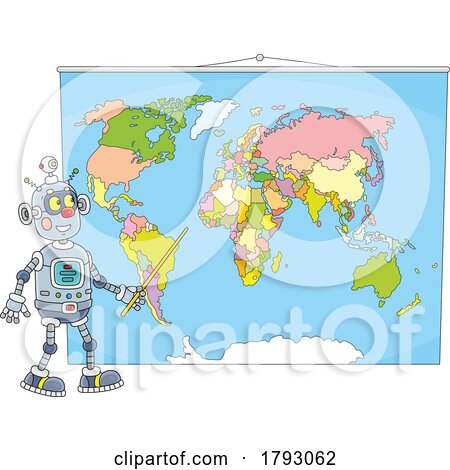 Cartoon Robot Pointing to a Map by Alex Bannykh