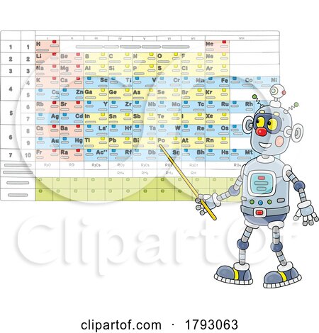 Cartoon Robot Pointing to a Periodic Table of Elements by Alex Bannykh
