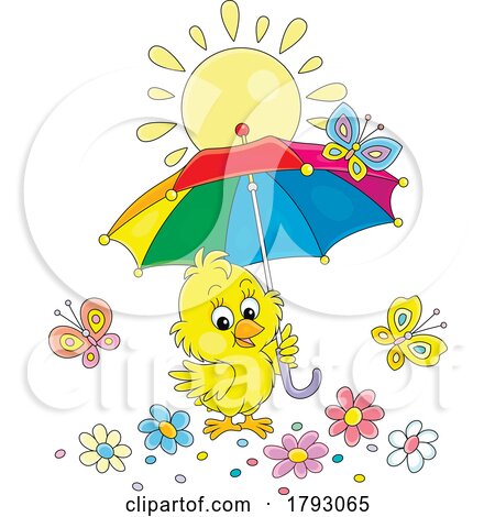 Cartoon Chick Holding an Umbrella by Alex Bannykh
