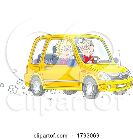 Cartoon Senior Couple in a Car by Alex Bannykh