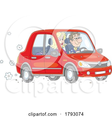 Cartoon Couple in a Car by Alex Bannykh