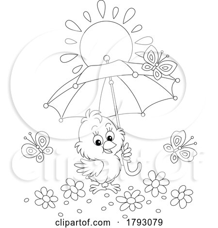 Cartoon Black and White Chick Holding an Umbrella by Alex Bannykh