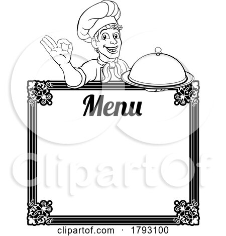 Chef Cook Baker Cartoon Man Menu Sign Background by AtStockIllustration