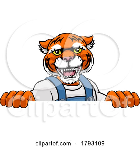 Tiger Mascot Decorator Gardener Handyman Worker by AtStockIllustration