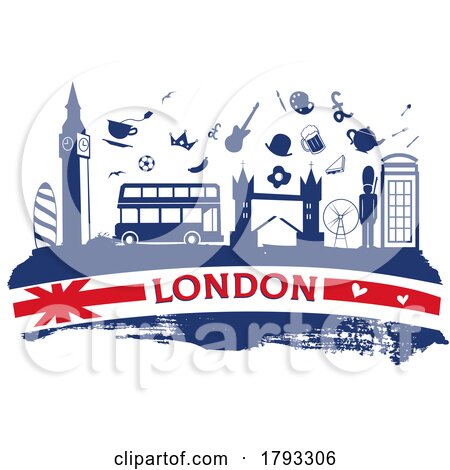 London Travel Banner with Icon and Monuments on Flag by Domenico Condello