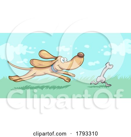 Cartoon Dog Mascot Chasing a Running Bone by Domenico Condello