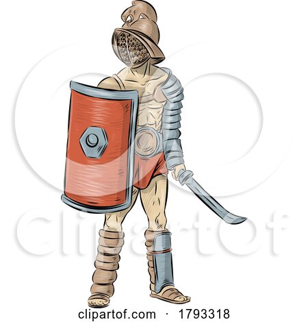 Spartacus Gladiator Warrior Hand Drawn by Domenico Condello