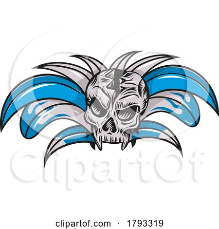 Hand Drawn Skull Head with Surfboard. Vector Illustration by Domenico Condello