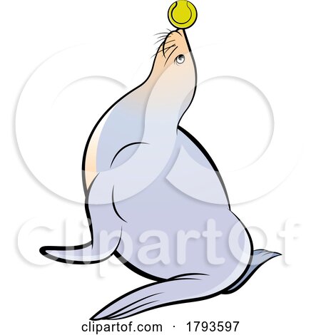 Cartoon Sea Lion Playing with a Tennis Ball by Lal Perera