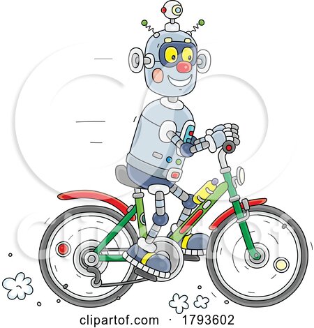 Cartoon Robot Riding a Bicycle by Alex Bannykh