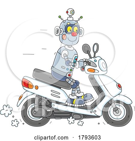 Cartoon Robot Riding a Scooter by Alex Bannykh