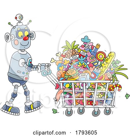 Cartoon Robot Grocery Shopping by Alex Bannykh