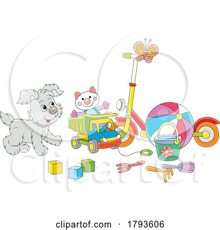 Cartoon Puppy with Childrens Toys by Alex Bannykh