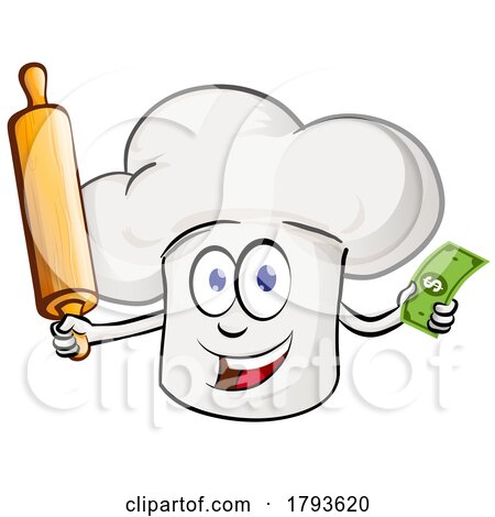 Toque Chef Hat Mascot Holding Cash and a Baking Rolling Pin by Domenico Condello