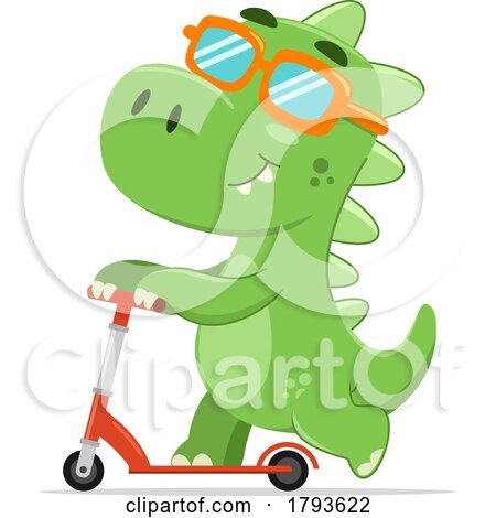 Cartoon Cute Dinosaur Playing with a Scooter by Hit Toon
