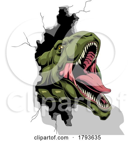 T Rex Dinosaur Breaking Through a Wall by Hit Toon