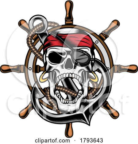 Pirate Skull over a Helm and Anchor by Hit Toon