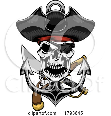 Pirate Skull with a Sword Gun and Anchor by Hit Toon