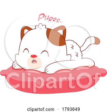 Cartoon Cute Cat Purring on a Pillow by Hit Toon