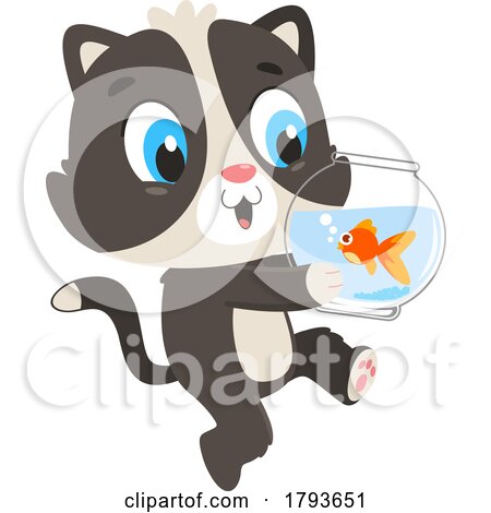 Cartoon Cute Cat Carrying a Fish Bowl by Hit Toon