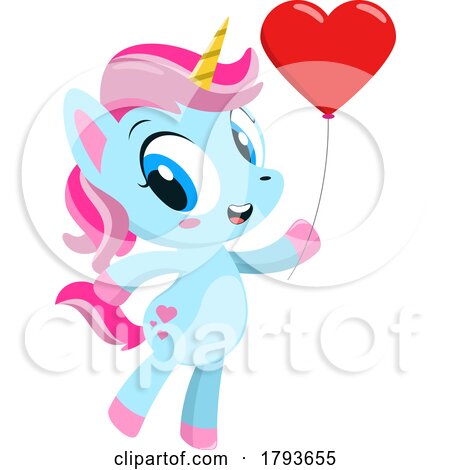 Cartoon Cute Unicorn with a Heart Balloon by Hit Toon