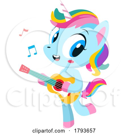 Cartoon Cute Unicorn Playing a Guitar by Hit Toon