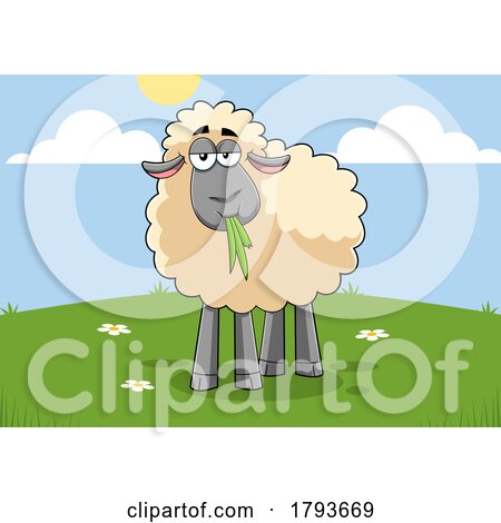 Cartoon Sheep Eating Grass by Hit Toon