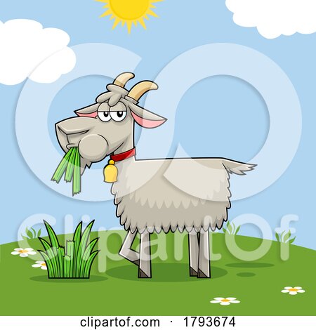 Cartoon Goat Eating Grass by Hit Toon