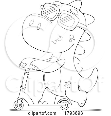 Cartoon Black and White Cute Dinosaur Playing with a Scooter by Hit Toon