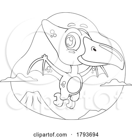 Cartoon Black and White Cute Pterodactyl Dinosaur by Hit Toon