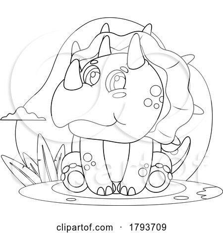 Cartoon Black and White Cute Triceratops Dinosaur by Hit Toon