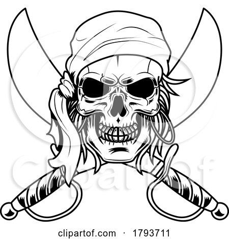 Black and White Pirate Skull over Crossed Swords by Hit Toon