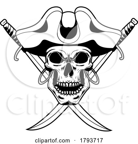 Black and White Pirate Skull over Crossed Swords by Hit Toon