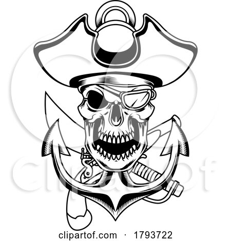 Black and White Pirate Skull with a Sword Gun and Anchor by Hit Toon