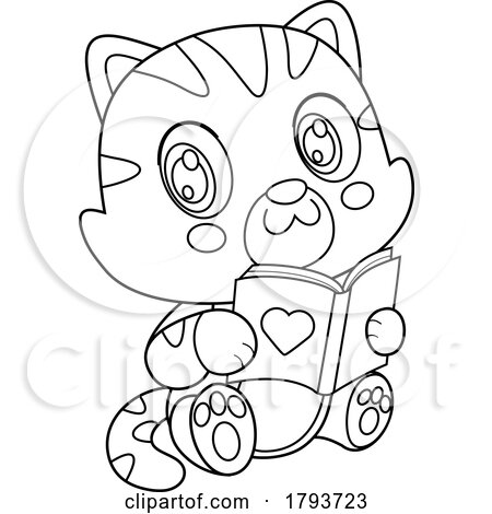 Cartoon Black and White Cute Cat Reading by Hit Toon