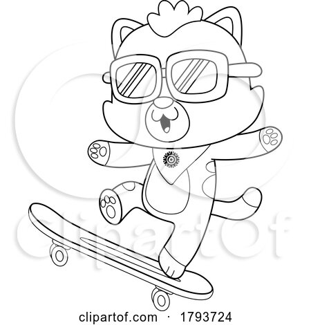 Cartoon Black and White Cute Cat Skateboarding by Hit Toon