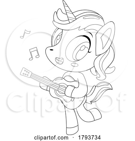 Cartoon Black and White Cute Unicorn Playing a Guitar by Hit Toon